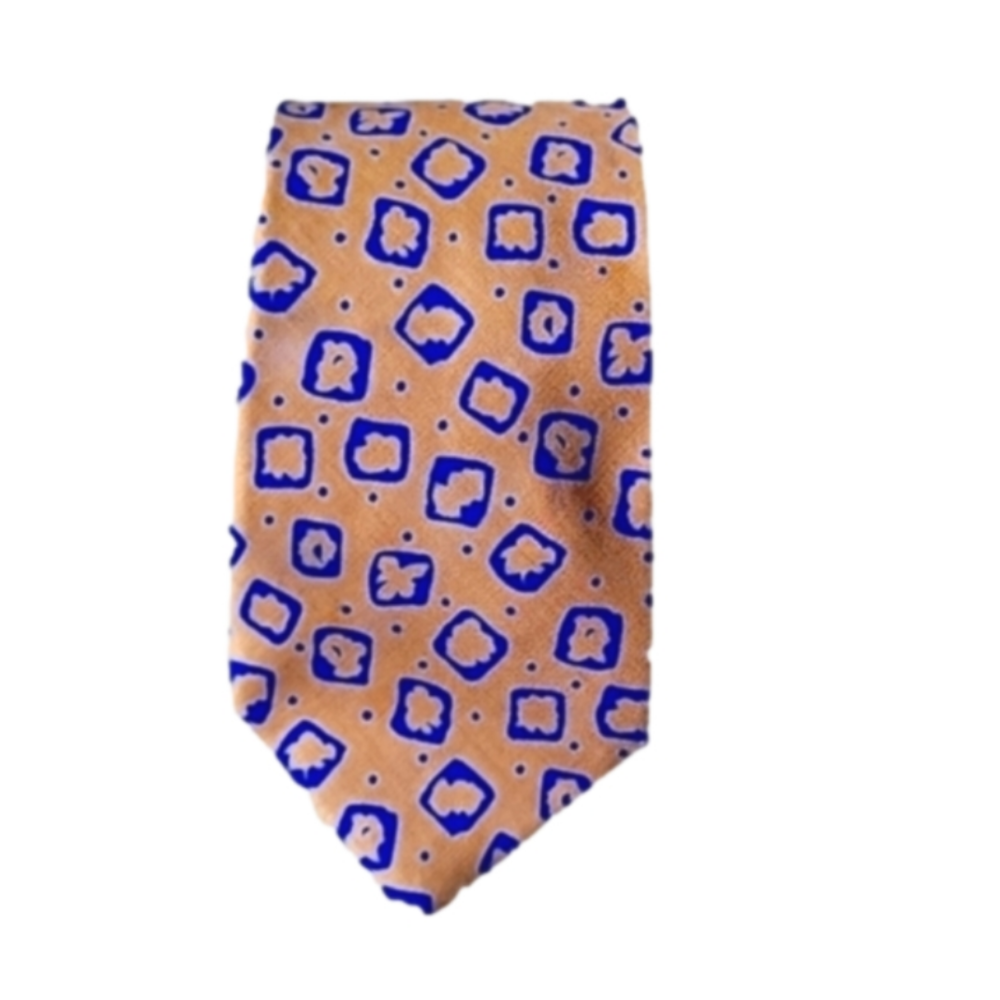 Valentino Garavani Silk Italian Bronze Blue Dots Geometrical Necktie Vintage